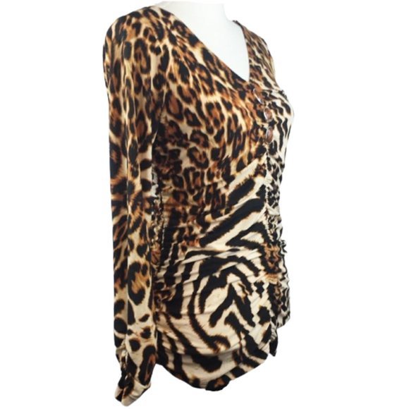 ISABEL Black & Brown Leopard Print Pullover Blouse Women's M - Picture 2 of 6
